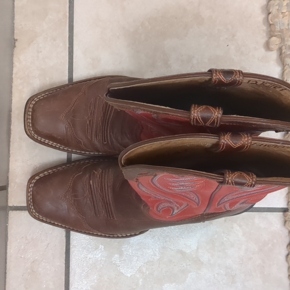 Ariat Western Cowboy Boots women's 6.5B Square Toe Red Top - Picture 4 of 6